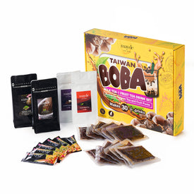 Boba Bubble Tea Kit with Fruit Tea - Instant boba, matcha, jasmine green tea, assam black tea, oolong tea, Fantasy fruit Purée