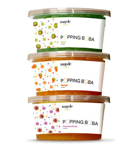 Mayde Bursting Popping Boba Pearls, Kiwi, Mango, Passion Fruit - 3 Flavor Tropical Fruits Party Kit (490 gms, 3-pack)